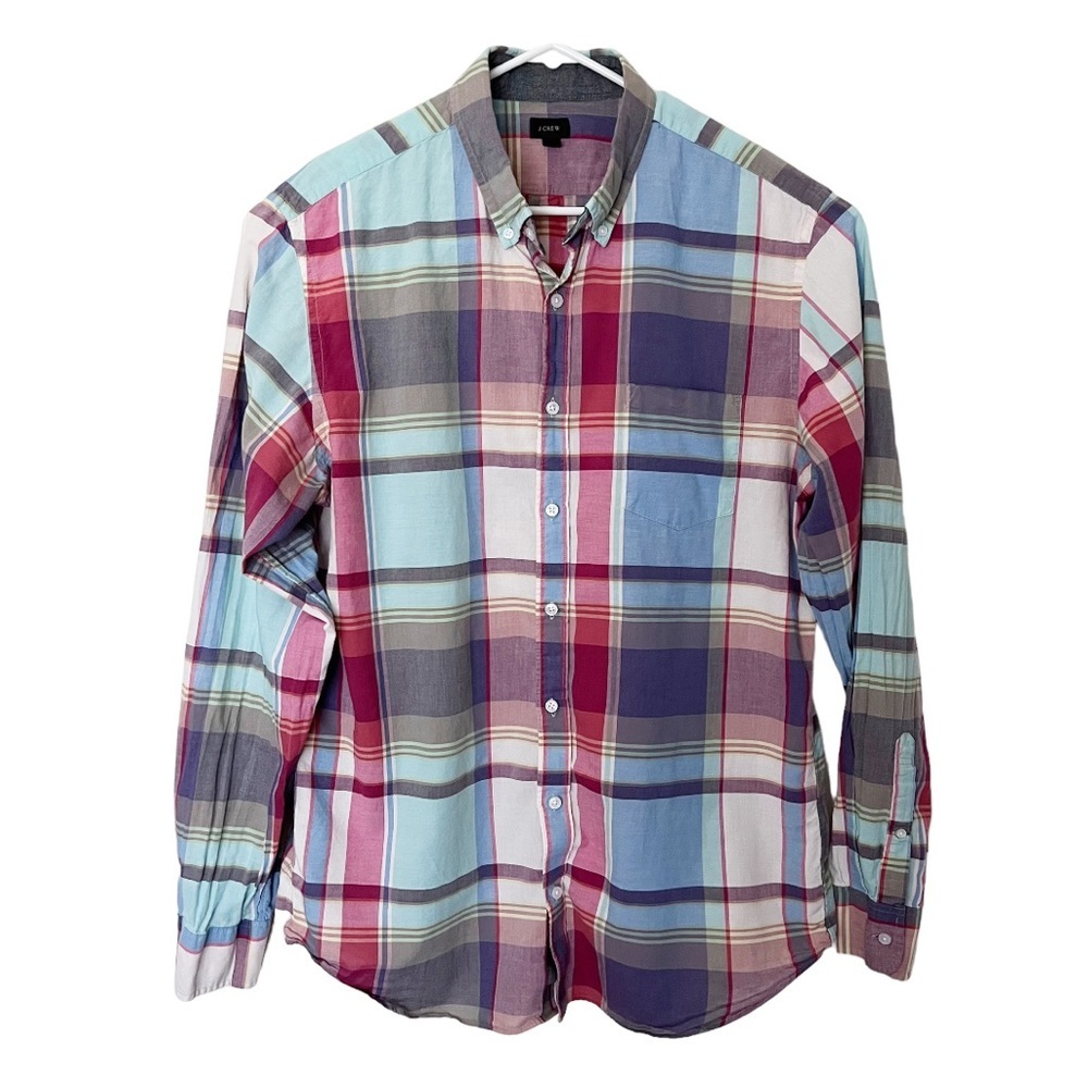 J Crew Madras Plaid Button Down Long Sleeve Shirt Size XLT